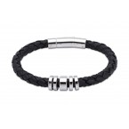 Gents leather bracelet with steel detail