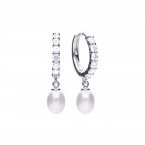 Simulated Pearl & Zirconia Hoop Earrings